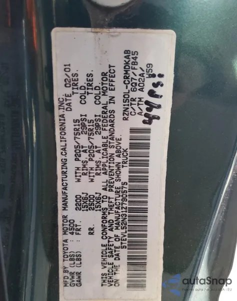 2001 Toyota Tacoma Xtracab z USA, uszkodzony, nr VIN 5TEVL52N31Z790575